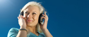 woman wearing head phones